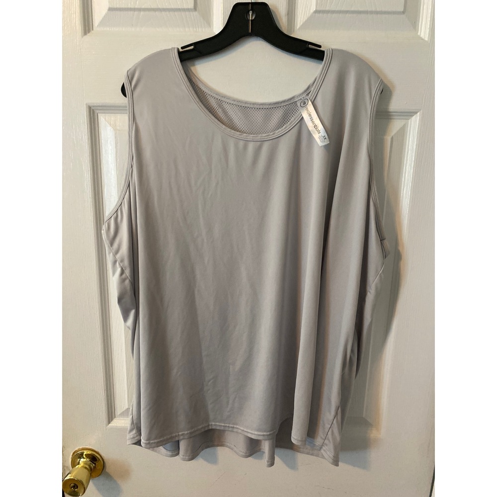 Real Essentials Womens Gray Mesh Back Active Tank Top Plus Size 3X NWT